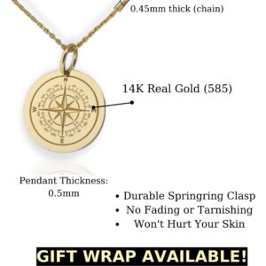 DANELIAN 14K Solid Gold Compass Pendant, North Star Compass Necklace (No Chain Included, 0.55 inches / 13.9mm)