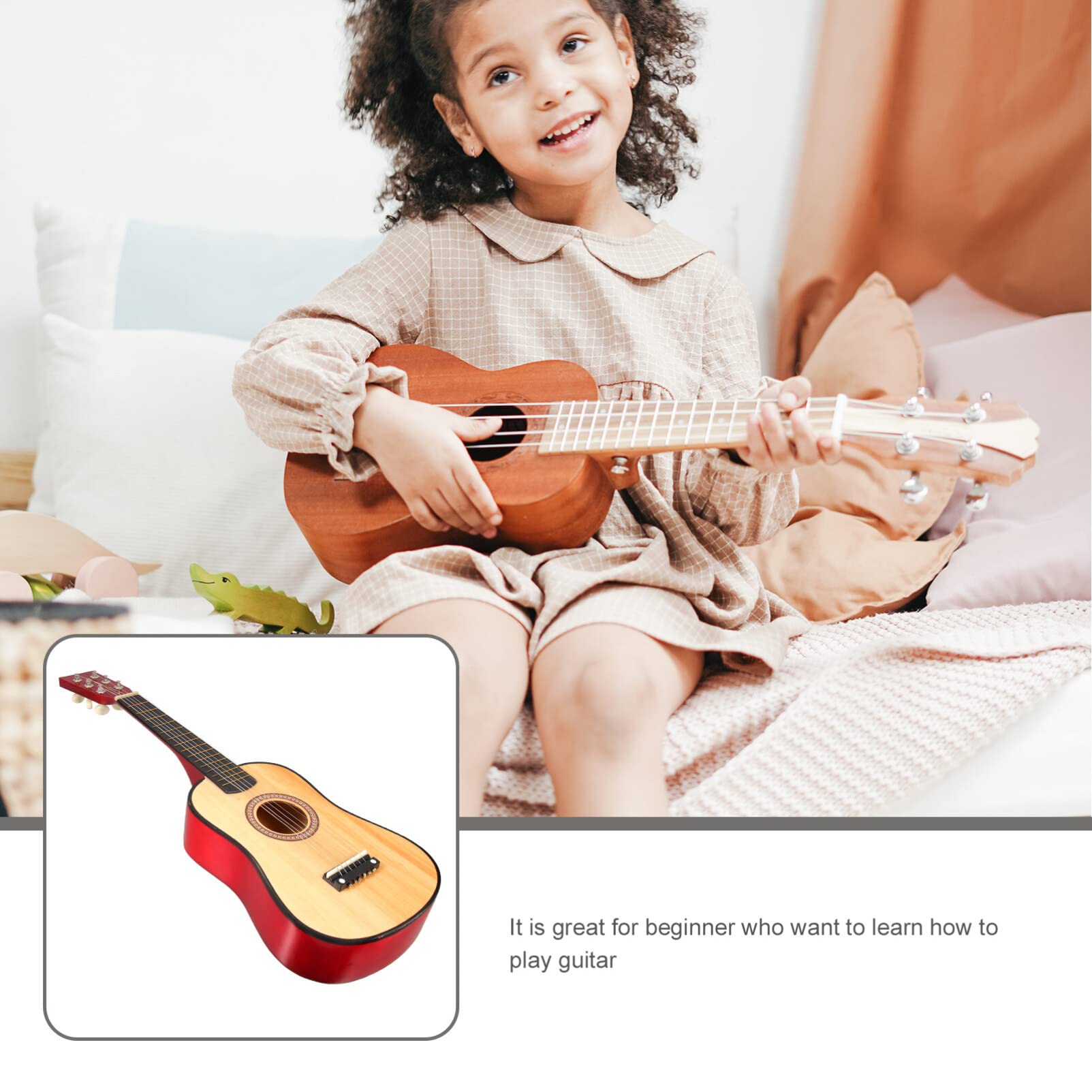 Kisangel 1pc Kids Beginner Guitar 23 Inch Guitar 6 String Vintage Style Acoustic Guitar Wooden Guitar Music Instruments for Kids(As Shown)