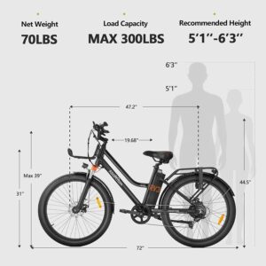 Asomtom Electric Bike for Adults, 26''*3.0'' Electric City Cruiser Bike 350W Removable Battery Up to 40 Miles and 20+ MPH Electric City Commuter Bicycle Shimano 7-Speed Cityscape Ebikes