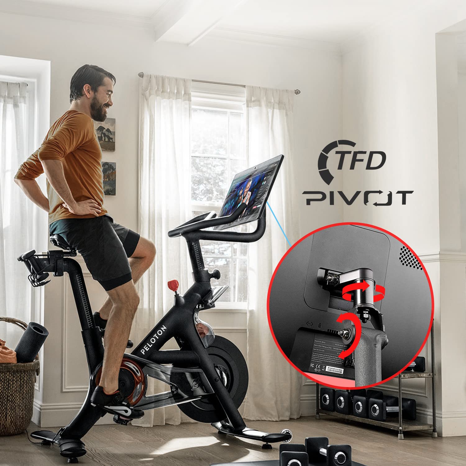 TFD The Pivot for Peloton Bikes + TFD Cell Phone Bike Mount - Expandable Sides Phone Holder for Bike | 360° Movement Monitor Adjuster - Easily Adjust & Rotate Your Peloton Screen | Peloton Accessories