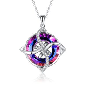 zlilijan celtic knot irish knot necklace 925 sterling silver good luck pendant blue circle crystal necklace irish symbols gaelic jewelry gift for women (purple crystal)