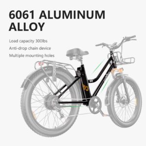 Asomtom Electric Bike for Adults, 26''*3.0'' Electric City Cruiser Bike 350W Removable Battery Up to 40 Miles and 20+ MPH Electric City Commuter Bicycle Shimano 7-Speed Cityscape Ebikes