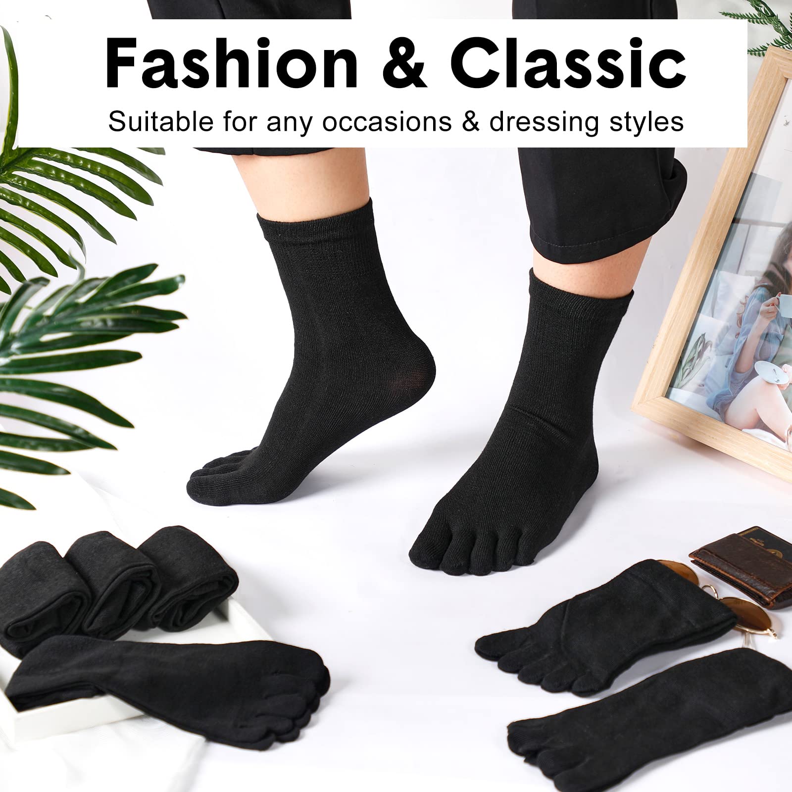 Mumufy 20 Pairs Mens Toe Socks Five Toe Crew Toesocks Polyester Cotton Athletic Toe Separator Socks for Winter Outdoor Activities Running Hiking, Black