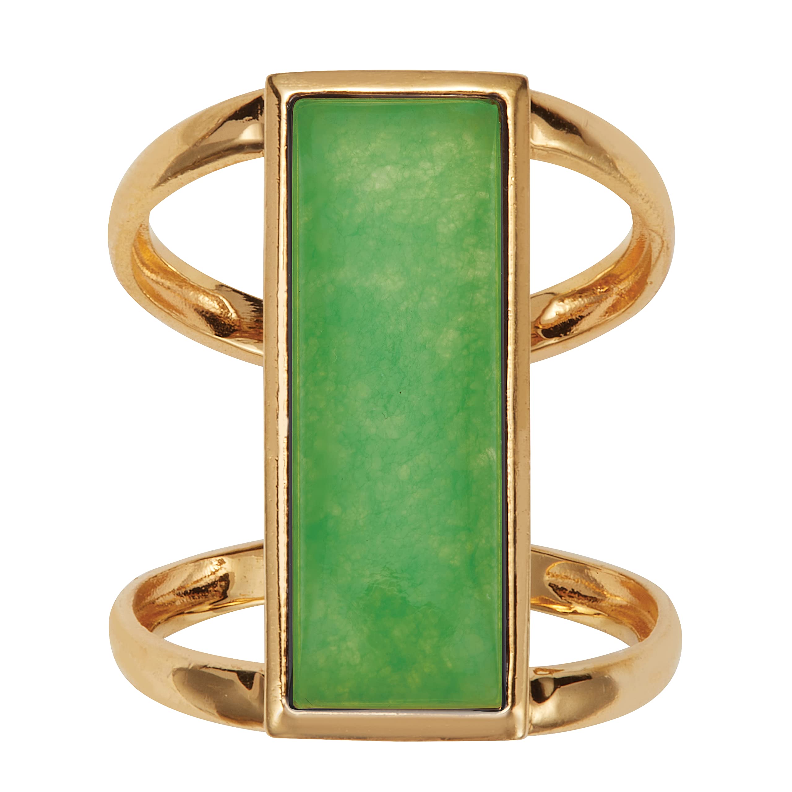 PalmBeach Yellow Gold-plated Sterling Silver Emerald Cut Genuine Green Jade Ring Sizes 6-10 Size 8