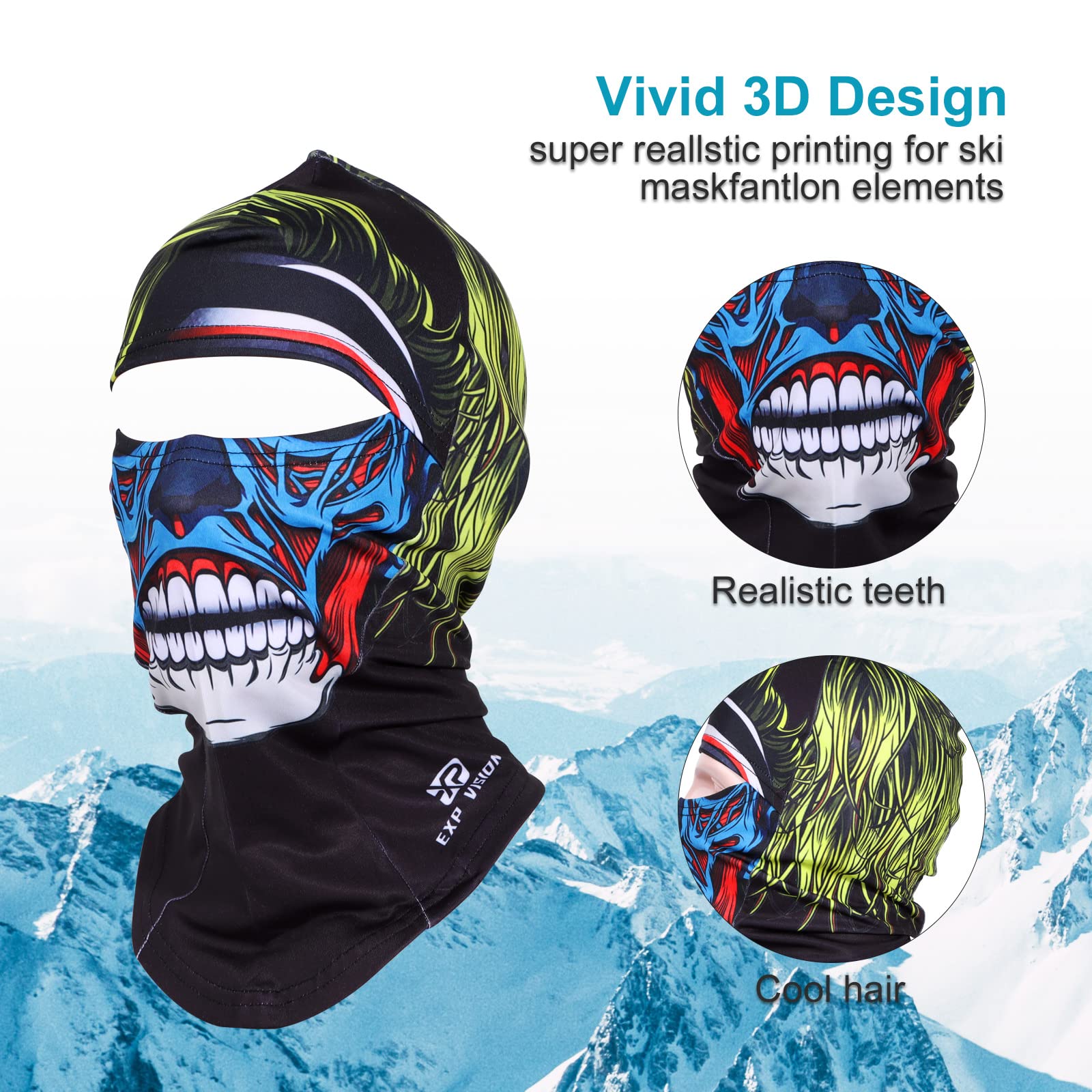 EXP VISION Ski Snowboard Goggles with Balaclava Ski Mask for Women Men and Younth, OTG Snow Goggle Anti Fog Winter Face Mask