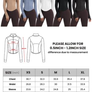 AVGO Women's Cropped Running Workout Jackets Zip Slim Fit Athletic Tops with Thumb Holes(Charcoal Black, S)