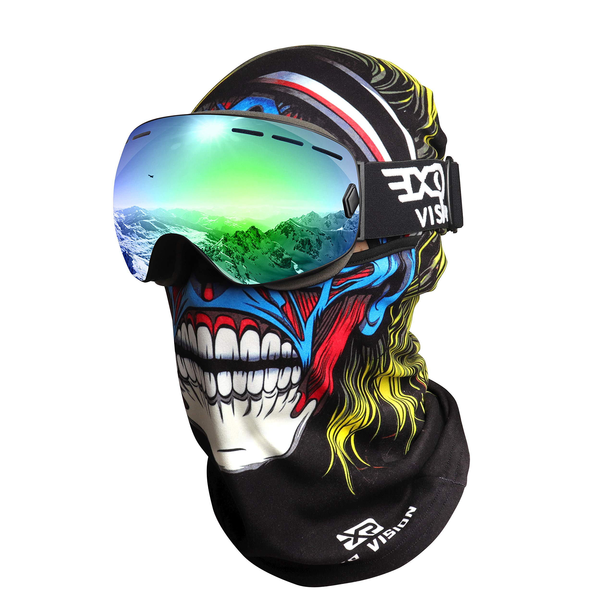 EXP VISION Ski Snowboard Goggles with Balaclava Ski Mask for Women Men and Younth, OTG Snow Goggle Anti Fog Winter Face Mask