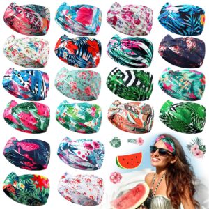 20 pcs women's headbands for beach boho headbands summer hawaii knotted headbands floral vintage headband elastic turban head wrap bohemian twisted criss yoga hair band accessories for girl and women