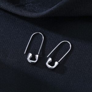 Reffeer 925 Sterling Silver Safety Pin Earrings Hoop for Women Teens Girls Paperclip Earrings Hoop Pin Cartilage Earrings (A-Silver-2cm)