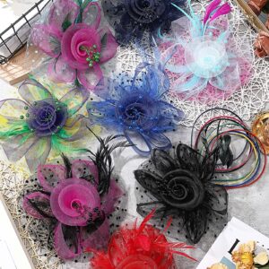 8 Pieces Fascinators Hats Tea Party Hats for Women Girls Flower Feathers Mesh Hat for Cocktail Party Church Wedding Christmas (Stylish Color)