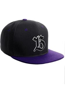 daxton classic snapback old english a to z numbers initials flat bill visor cap-black purple hat, letter b