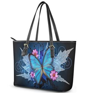 Jndtueit Butterfly Women's Saddle Bag Zippered Purse, Blue Butterflies Flower Tote Handbag Cute Shoulder Bag, Pink Floral Large Capacity Purse Fashion Travel Bags with Pockets