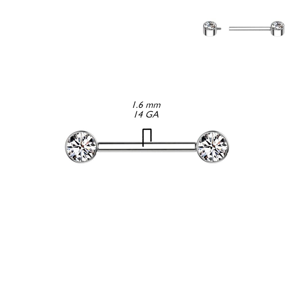 Pierced Owl 14GA Implant Grade Titanium 5/8" Internally Threaded Bezel Set Crystal Nipple Barbells, Sold as a Pair (Aurora Borealis)