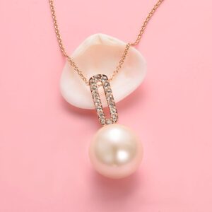 Aleasha 14mm Faux Pearl Necklace for Women Single Floating Pendant Rose Gold Plated Necklaces Jewelry Gifts