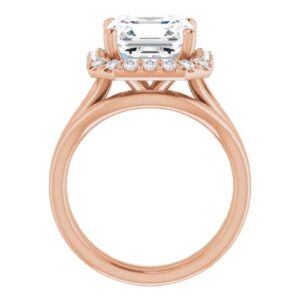 Asscher Moissanite Engagement Ring Set 4 CT Handmade 18K Solid Rose Gold Rings for Women Solitaire Colorless Diamond Anniversary Halo Bridal Wedding Ring Proposal Gifts VVS1 Colorless