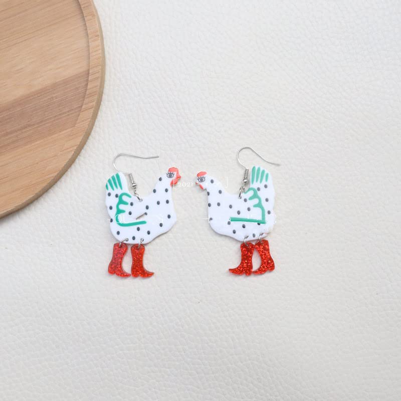 Pingyongchang Funny Cute Kawaii Acrylic Big Rooster Animal Chicken Dangle Dangle Earrings Colorful Boots Chicken Earrings for Women-3 Pairs