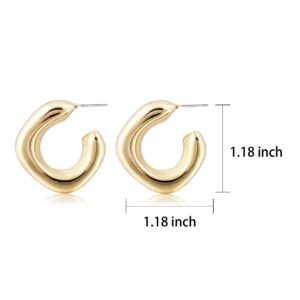 Chunky Gold Hoop Earrings, Small Gold Hoop Earrings for Women 14K Real Gold Plated Thick Open Hoops Lightweight