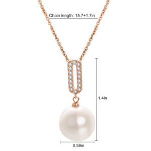 Aleasha 14mm Faux Pearl Necklace for Women Single Floating Pendant Rose Gold Plated Necklaces Jewelry Gifts