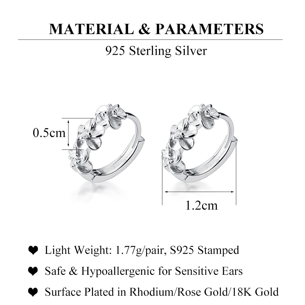 SLUYNZ 925 Sterling Silver Plumeria Flowers Hoop Earrings for Women Teen Girls Small Hoop Earrings Pretty Flowers Huggie (A-Silver)