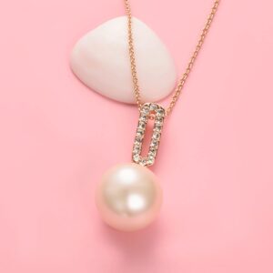 Aleasha 14mm Faux Pearl Necklace for Women Single Floating Pendant Rose Gold Plated Necklaces Jewelry Gifts