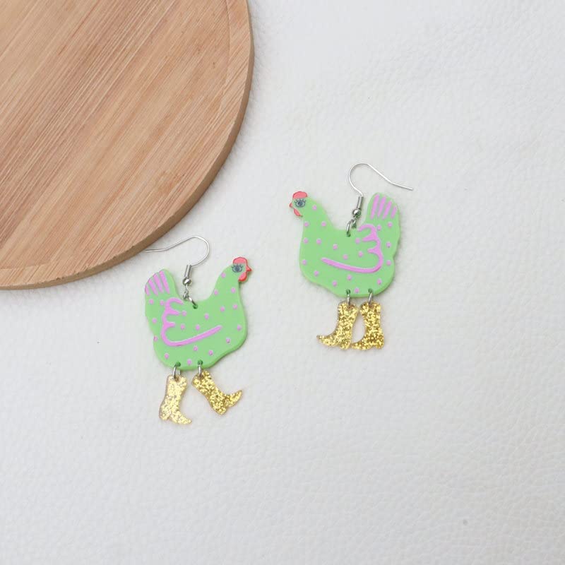 Pingyongchang Funny Cute Kawaii Acrylic Big Rooster Animal Chicken Dangle Dangle Earrings Colorful Boots Chicken Earrings for Women-3 Pairs