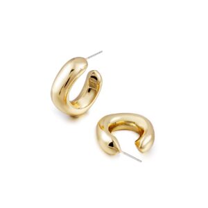 chunky gold hoop earrings, small gold hoop earrings for women 14k real gold plated thick open hoops lightweight