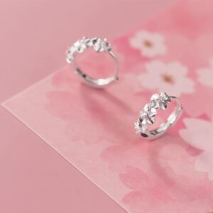 SLUYNZ 925 Sterling Silver Plumeria Flowers Hoop Earrings for Women Teen Girls Small Hoop Earrings Pretty Flowers Huggie (A-Silver)