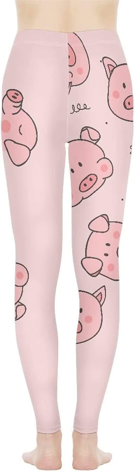 Funny Cartoon Pink Pig High Waist Yoga Pants Cute Pig Face Seamless Pattern Sports Gym Running Leggings Animal Print Pink Background Workout Pants Full Length Tummy Control for Women Teen Girls (XL)