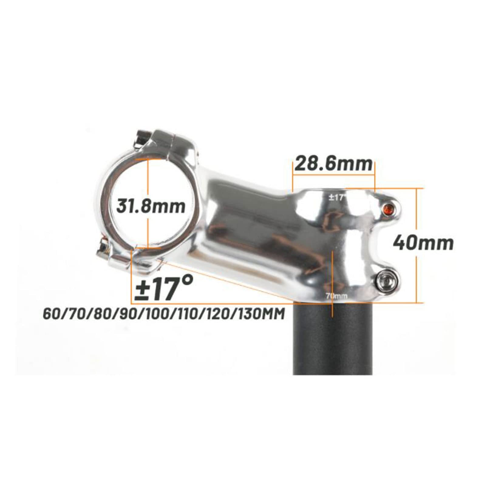 ZECHAO 31.8mm Bike Stem,Aluminium Alloy 17 Degree Bicycl Stem 60-100mm Bike Accessories Cycling Parts Mountain Bike Road Bike Bike Stem (Color : Silver, Size : 31.8x120mm)