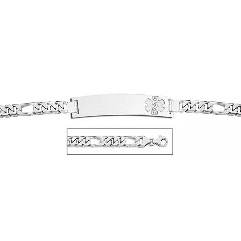 PicturesOnGold.com Sterling Silver Medical ID Bracelet W/Figaro Chain - 7-1/2 inch with Engraving