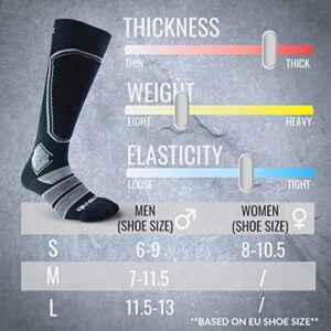 devembr Merino Wool Ski Socks for Men and Women, High Performance Snowboard socks - Size M, Black