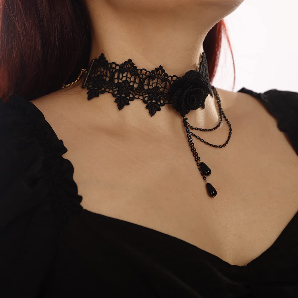 Denifery Black Lace Flower Collar Choker Necklace Punk Choker Chain Costume Party Prom Vampire Choker for Women (Style 3)