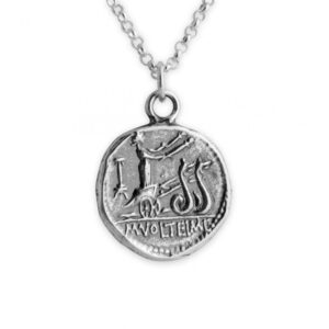 AZAGGI 925 Sterling Silver Denarius M. Voltei Replica Ancient Coin Medallion Pendant Medal Charm Necklace (Pendant Only)