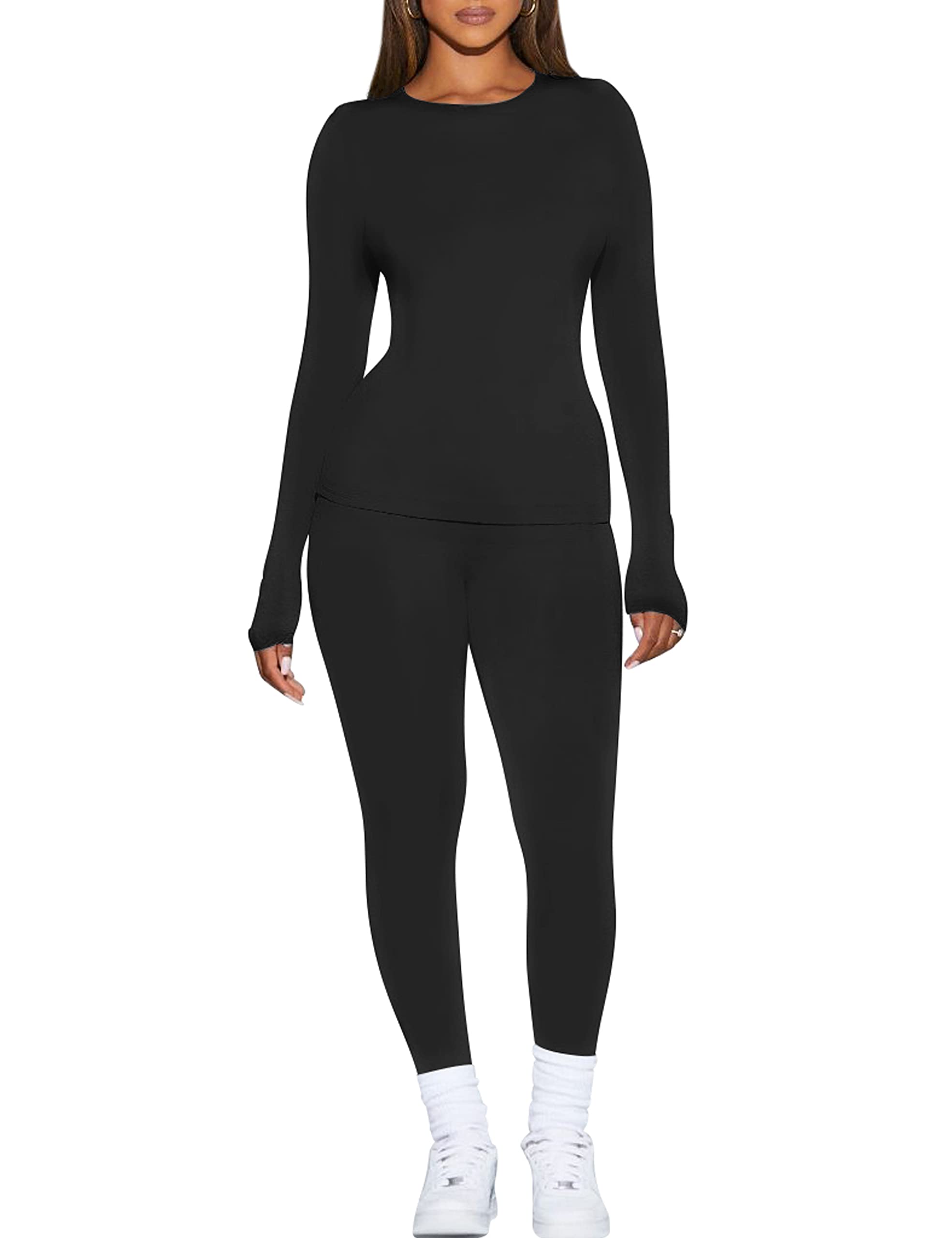 Kaximil Women's Thermal Underwear Fleece Lined Base Layer Long Johns Sets, X-Large, Black