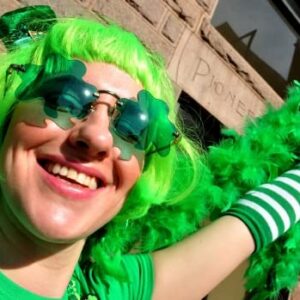 Melpomenia St. Patrick’s Day Green Sunglasses Irish Shamrock Four Leaf Clover Green Lens Shades Costume Party Glasses(Four Leaf Green)