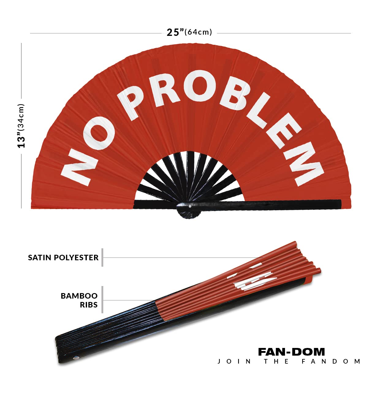 No Problem hand fan foldable bamboo circuit hand fan funny gag slang words expressions statement gifts Festival accessories Rave handheld Circuit event fan Clack fans (Red)