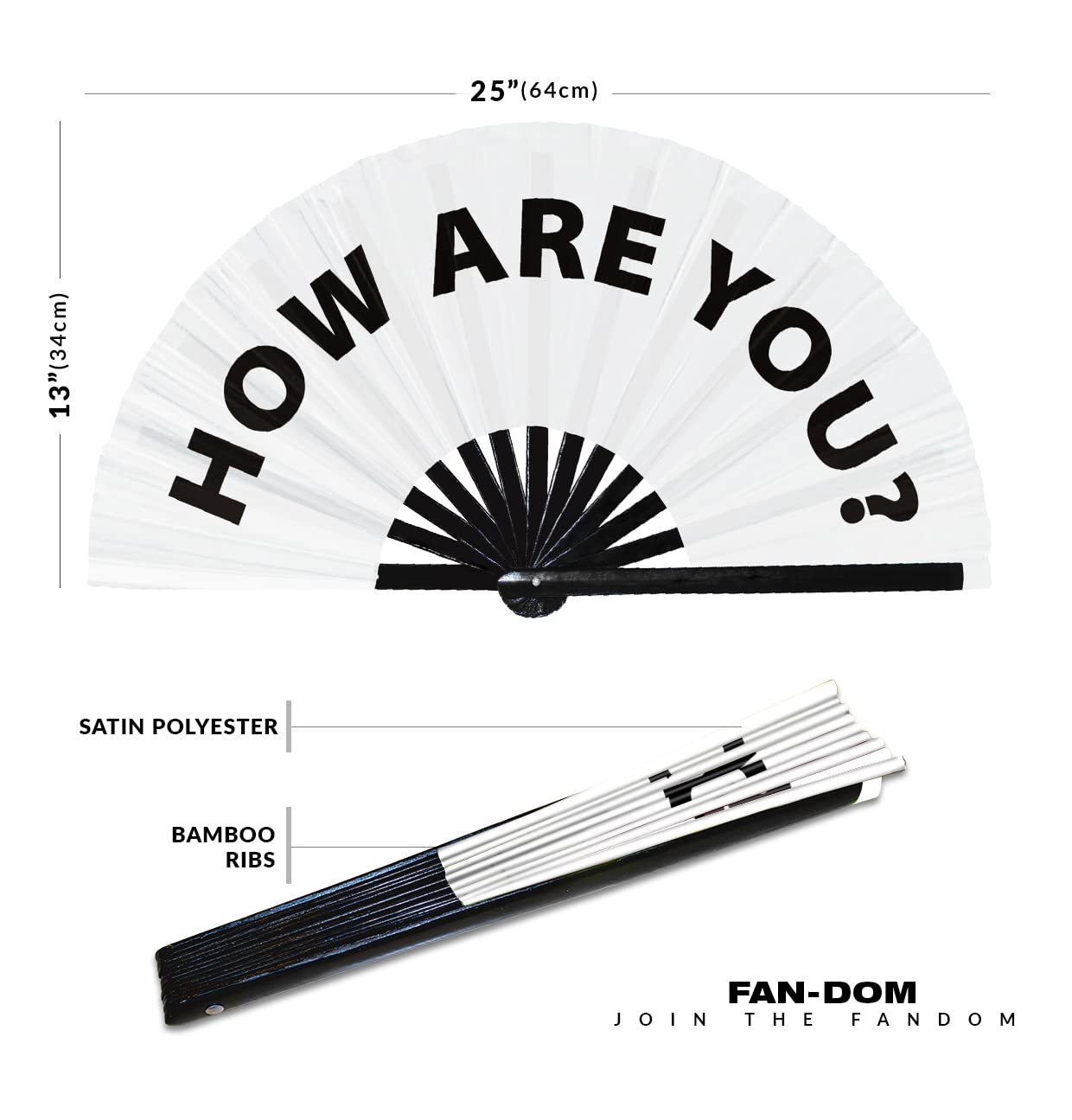 How Are You? hand fan foldable bamboo circuit hand fan funny gag slang words expressions statement gifts Festival accessories Rave handheld Circuit event fan Clack fans (White)