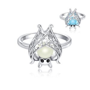 925 Sterling Silver Bat Ring Cute Animal Glowing in the Dark Halloween Jewelry Gift for Women(7)