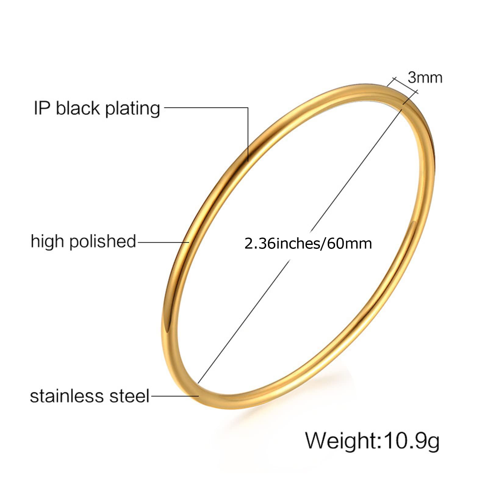 HIIXHC 14K Gold Plated Bangle Bracelet - 3mm Stackable Bangles Bracelet Stainless Steel Thin Round Bracelet Set for Women, Set of 3