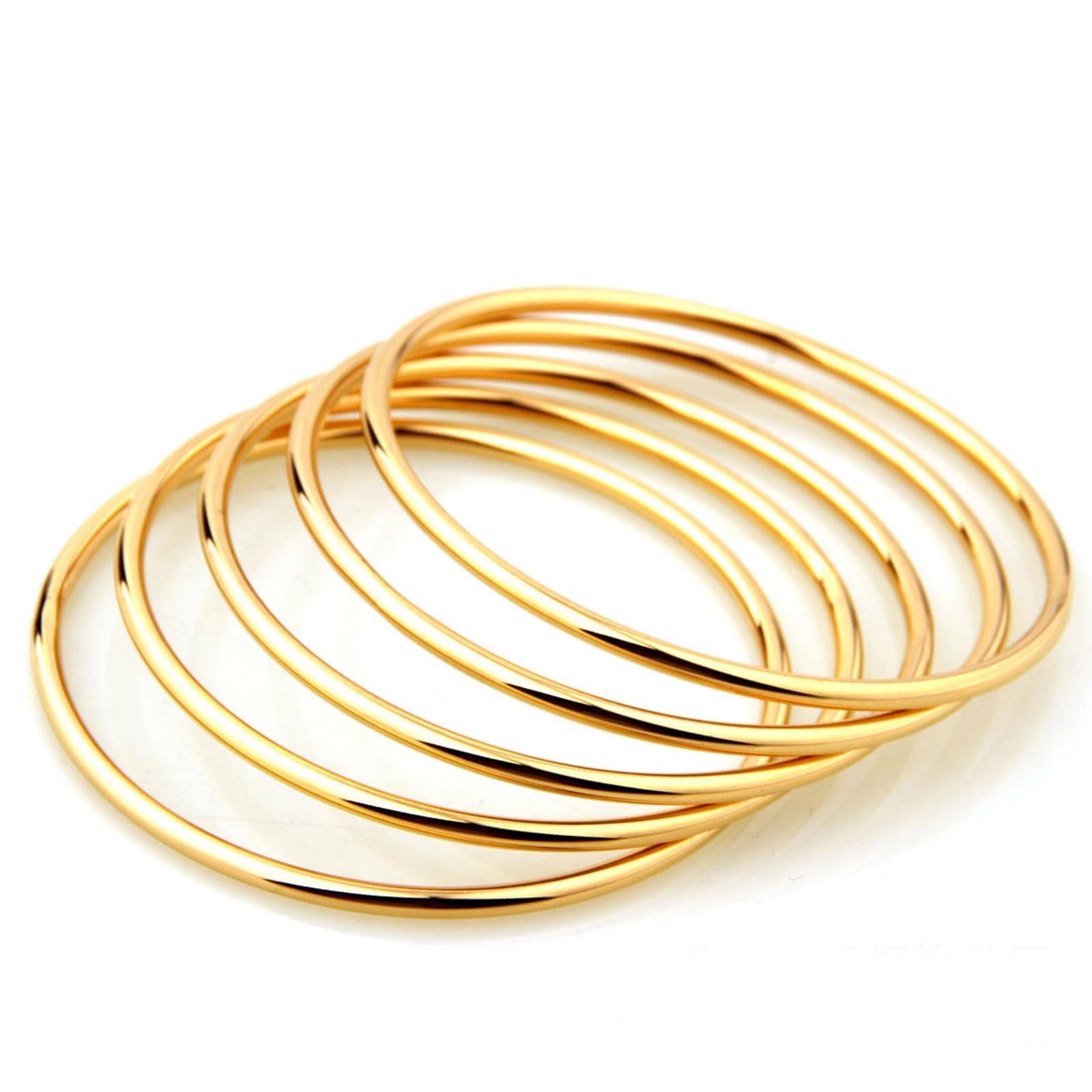 HIIXHC 14K Gold Plated Bangle Bracelet - 3mm Stackable Bangles Bracelet Stainless Steel Thin Round Bracelet Set for Women, Set of 3