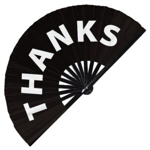 Thanks hand fan foldable bamboo circuit hand fan funny gag slang words expressions statement gifts Festival accessories Rave handheld Circuit event fan Clack fans (Black)