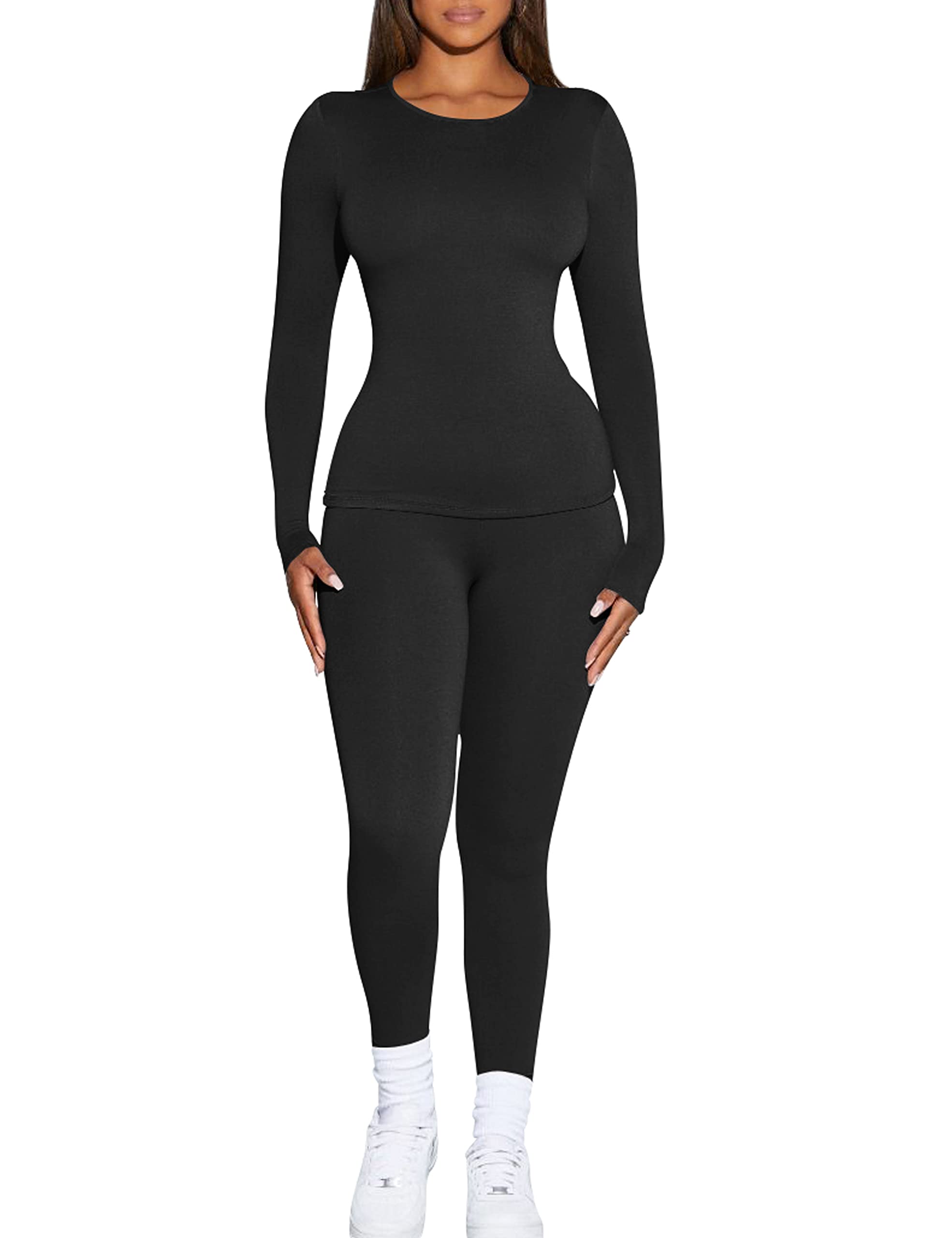 Kaximil Women's Thermal Underwear Fleece Lined Base Layer Long Johns Sets, X-Large, Black