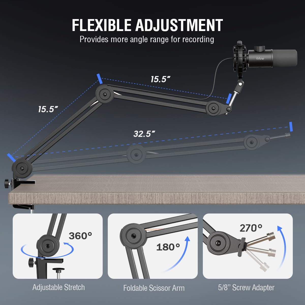 FIFINE USB Gaming Microphone and Mic Arm Stand Kit, RGB Dynamic Mic with Tap-to-Mute, Headphones Jack for PC, Heavy Duty Boom Arm Bundle with Desk Mount, 5/8" Screw for Streaming Podcast (K658+BM63)