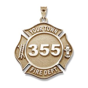 picturesongold.com solid 10k yellow gold personalized firefighter badge with your number & department - size 3/4 x 3/4 inch