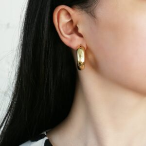 Chunky Gold Hoop Earrings, Small Gold Hoop Earrings for Women 14K Real Gold Plated Thick Open Hoops Lightweight