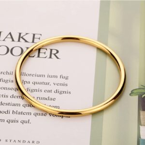 HIIXHC 14K Gold Plated Bangle Bracelet - 3mm Stackable Bangles Bracelet Stainless Steel Thin Round Bracelet Set for Women, Set of 3