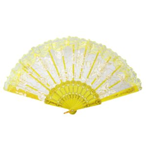 Larcele Folding Lace Fan Women Hand Held Fan Elegant Floral Fancy Retro for Wedding Nightclub Cosplay Dance Party LSS-02 (Yellow)