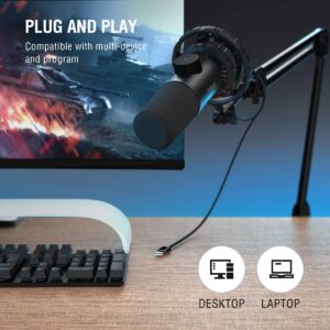 FIFINE USB Gaming Microphone and Mic Arm Stand Kit, RGB Dynamic Mic with Tap-to-Mute, Headphones Jack for PC, Heavy Duty Boom Arm Bundle with Desk Mount, 5/8" Screw for Streaming Podcast (K658+BM63)