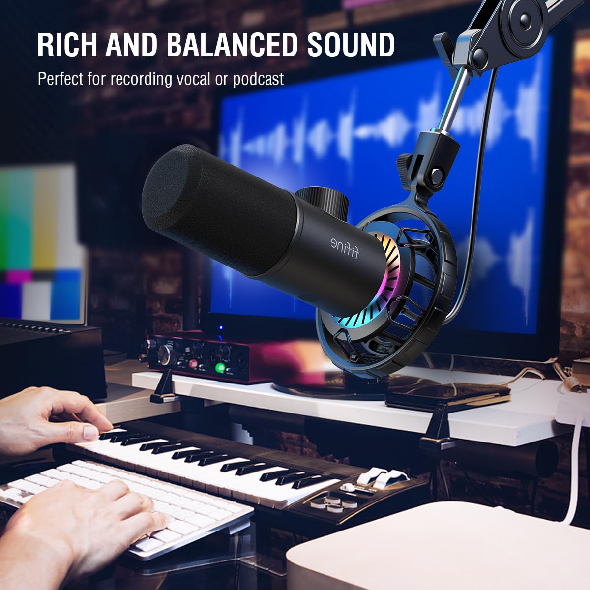 FIFINE USB Gaming Microphone and Mic Arm Stand Kit, RGB Dynamic Mic with Tap-to-Mute, Headphones Jack for PC, Heavy Duty Boom Arm Bundle with Desk Mount, 5/8" Screw for Streaming Podcast (K658+BM63)