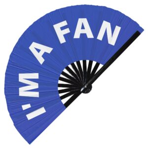 i'm a fan hand fan foldable bamboo circuit hand fan funny gag slang words expressions statement gifts festival accessories rave handheld circuit event fan clack fans (blue)